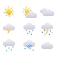 Set of weather icons. Contains icons of sun, clouds, snowflakes, wind, rain, temperature, etc. illustration vector