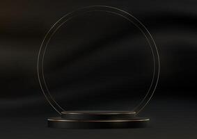 Black satin smooth fabric background 3d with podium. Black satin smooth fabric background space for selling products, backdrop, wallpaper, background, text. illustration. vector