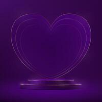 Dark purple background 3d with Heart, and podium. Product display presentation. Space for selling products, backdrop, wallpaper, background, text. illustration. vector