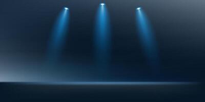 Empty stage glowing blue color light on dark blue background. Space for selling products on the website. Empty room with spotlight effect. illustration. vector