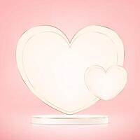 Pink background 3d with beige Heart, and podium. Product display presentation. Space for selling products, backdrop, wallpaper, background, text. illustration. vector