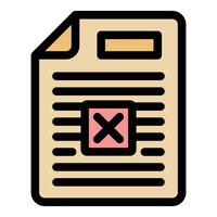 Rejected document with pink cross mark icon representing deletion or error vector