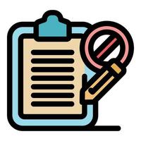 Rejected checklist with pencil and magnifying glass icon vector