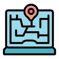Laptop showing gps tracking location on map vector