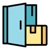 Open door with cardboard boxes for delivery and moving house vector