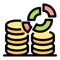 Circular chart transforming stacked coins representing financial analysis and investment strategy vector