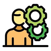 Person managing and implementing strategic business processes with gears vector