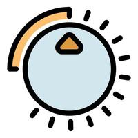 Rotating volume knob increasing sound level with rays of brightness vector