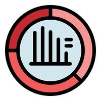 Decreasing bar graph chart inside pie chart representing market data analysis vector