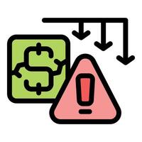 Dollar symbol cracking showing financial loss and warning sign vector