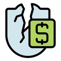 Broken piggy bank showing dollar sign representing savings loss vector