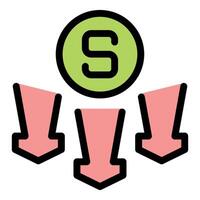 Splitting money with three downward pointing arrows and currency symbol s vector