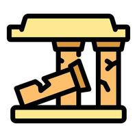 Destroyed building with broken pillar and fallen column illustrating war destruction vector