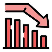 Declining bar graph shows negative business performance trend vector