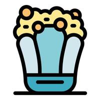 Popcorn bucket overflowing with tasty kernels vector