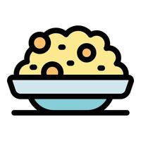 Cartoon bowl of creamy mashed potatoes with toppings vector