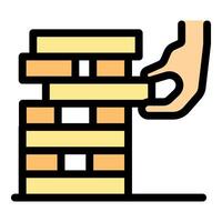 Hand steadily pulling block from jenga tower vector