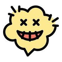 Yellow speech bubble showing tongue with crosses on eyes, expressing crazy emotion vector