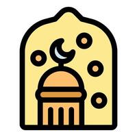 Mosque building with crescent moon and stars representing islam religion vector