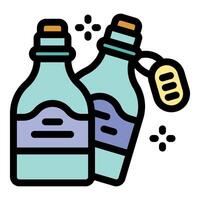 Two bottles of beverage with labels and caps vector