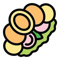Colorful cartoon sandwich with various toppings vector