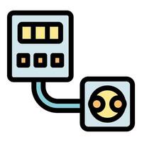 Electrical fuse box connecting to wall socket with cable, ensuring safety and functionality vector
