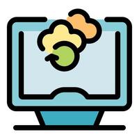 Computer showing cloud computing and data synchronization icon vector