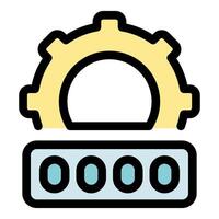 Gear rotating above four loading circles representing processing data and generating password vector