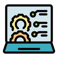 Laptop showing interconnected gears symbolizing workflow automation and process optimization vector