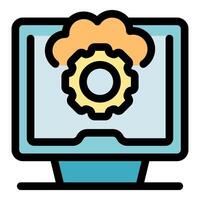 Cloud computing and gear icon on monitor display vector