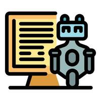 Chatbot answering questions on computer screen, providing customer support and online assistance vector