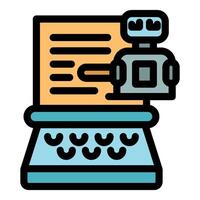 Robot typing on vintage typewriter creating document with artificial intelligence vector