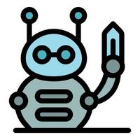 Cute robot holding sword, artificial intelligence wielding weapon vector
