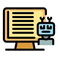Robot reading data on computer screen, artificial intelligence and machine learning vector