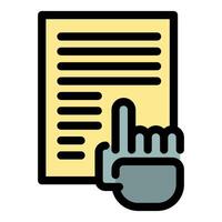 Hand pointing at checklist on paper document icon vector
