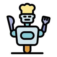 Robot chef holding fork and knife, symbolizing automation and ai in cooking vector