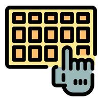 Hand pressing button on control panel, entering command vector