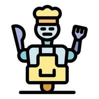 Robot chef holding fork and knife, artificial intelligence in the kitchen vector