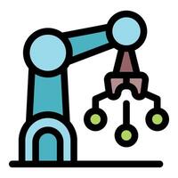 Robotic arm picking up molecular structure icon representing nanotechnology advancement vector