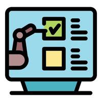 Robotic arm completing online survey on computer screen vector