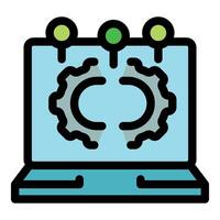 Laptop showing interconnected gears symbolizing software integration vector