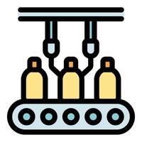 Bottles filling on conveyor belt in automated production line vector