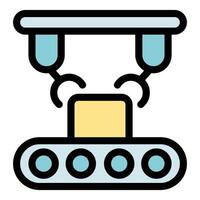 Robotic arms operating on conveyor belt system vector