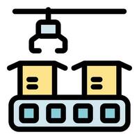 Robotic arm lifting boxes on conveyor belt in factory automation vector