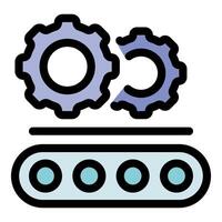 Gears rotating on conveyor belt in factory setting vector