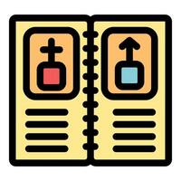 Open instruction manual showing assembly steps with up and down arrows vector