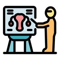 Doctor explaining female reproductive system using projection screen vector