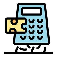 Calculator with banknote puzzle piece inserting symbolizing payment processing vector