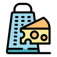 Grater preparing to grate a piece of cheese, kitchen utensil and dairy product vector