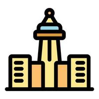 Iconic tower and buildings in modern cityscape vector